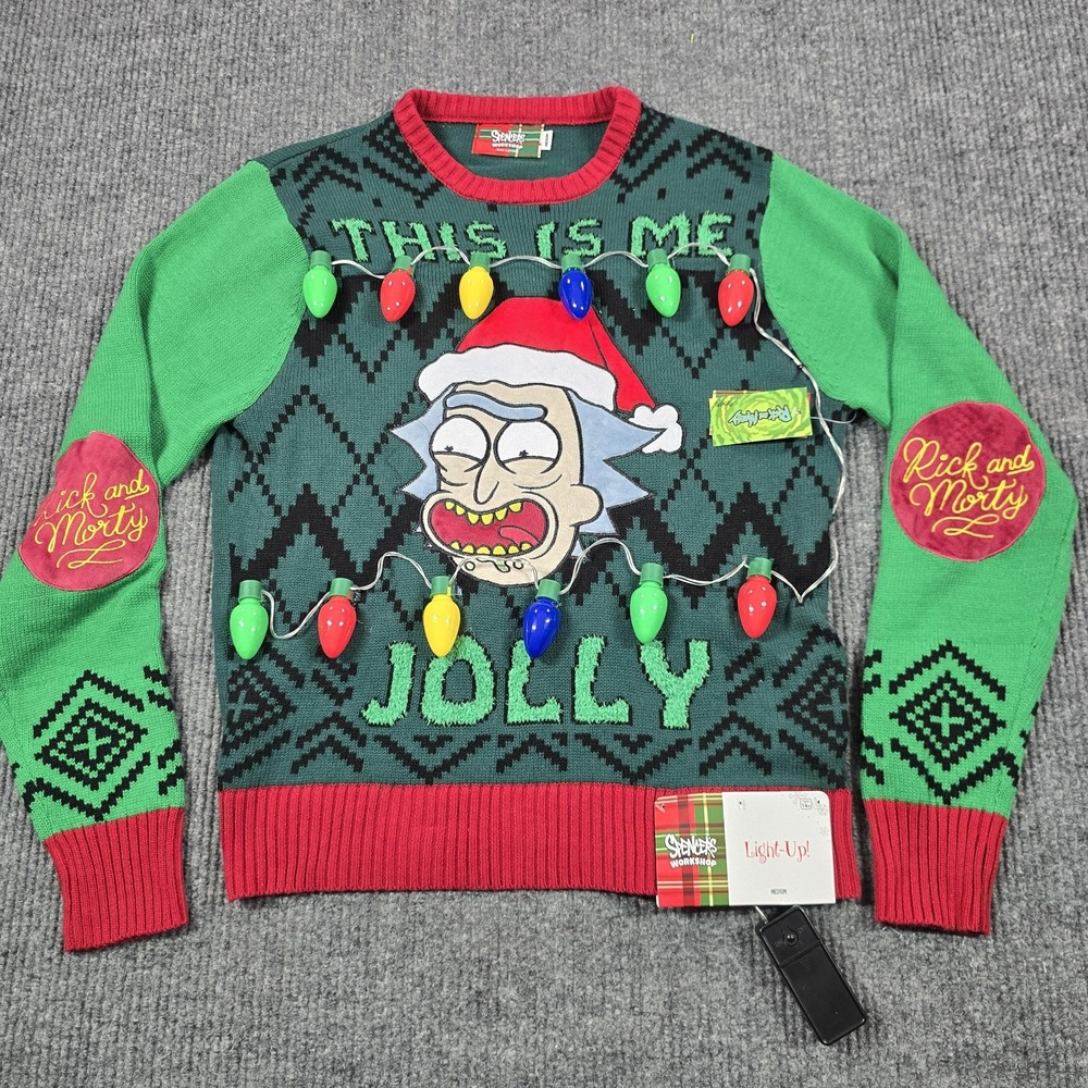 Spencer's Workshop Sweater Mens Medium Rick And Morty Light‎ Up Ugly Xmas - Picture 2 of 14